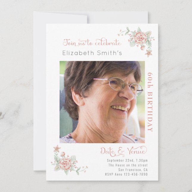 Convite Feminine Floral Birthday (Frente)