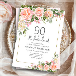 Convite Feminine Peach   Rosas Rosa 90 Floral Aniversário