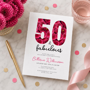 Convite Feminine Pink Floral 50 e Fabuloso Aniversário