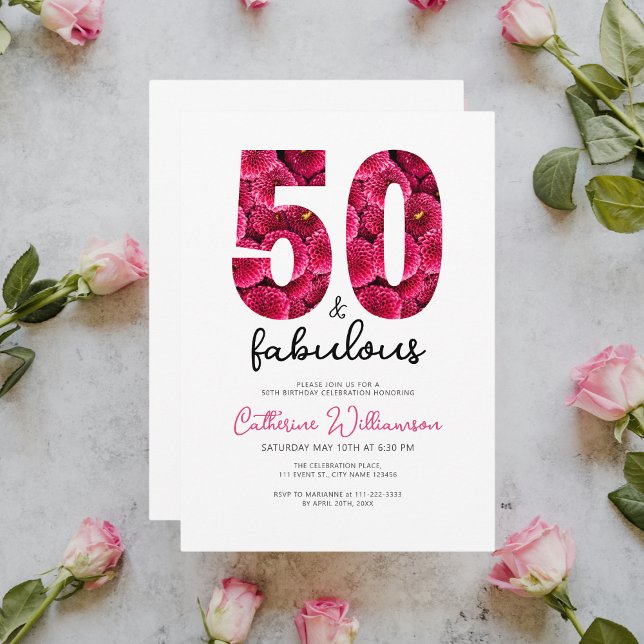 Convite Feminine Pink Floral 50 e Fabuloso Aniversário (Criador carregado)