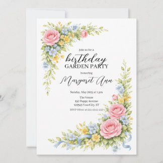 Convite Feminine watercolor Floral Birthday Garden Party