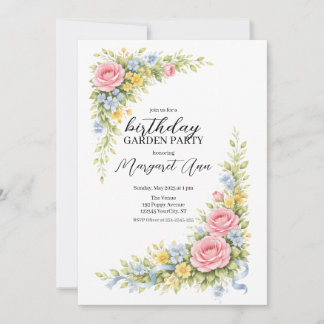 Convite Feminine watercolor Floral Birthday Garden Party