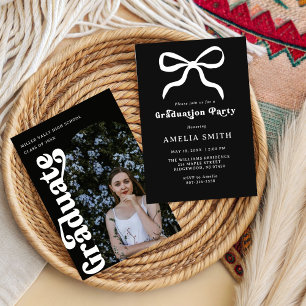 Convite Feminino Elegante Laço Preto Chique Festa de Gradu