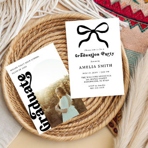 Convite Feminino Elegante Laço Preto Chique Festa de Gradu