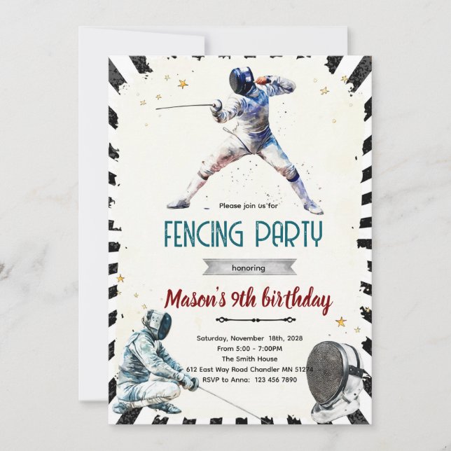 Convite Fencing Birthday party Invitation (Frente)