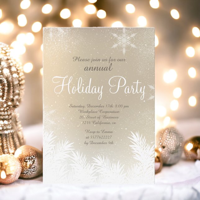 Convite Fenda de neve elegante de ouro no inverno feriado  (Elegant snowflake gold winter corporate holiday invitation)
