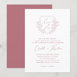 Convite Fenda do Monograma do Blossom do Rosa Cherry Elega