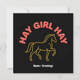 Convite Feno Menina Feno Retro Gráfico De Cavalo Chic Ocid