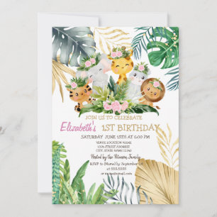 Convite Fera Animais Flores Tropical 1º Aniversário