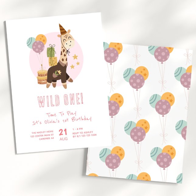 Convite Fera Boho Girafa Menina 1º Aniversário (Criador carregado)