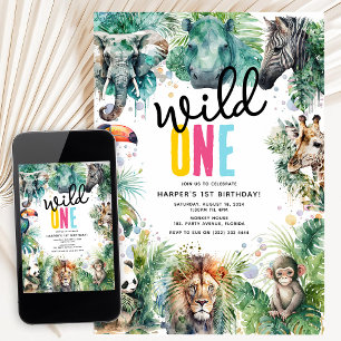 Convite Fera de um ano! Animais de Safari Legal Aniversári