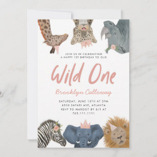 Convite Fera de Um Safari Menina 1º Aniversário