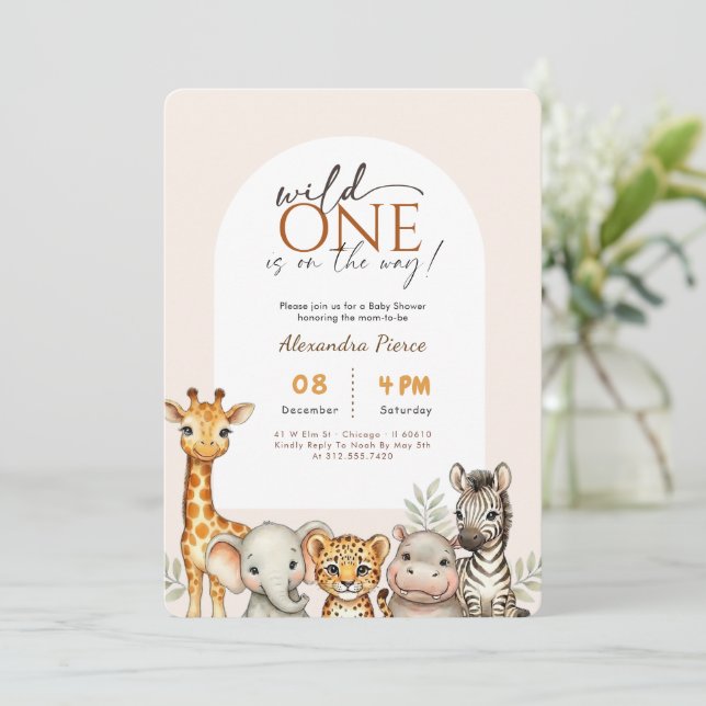 Convite Fera Fofa Chamada Animais de Safari Chá de Bebê (Em pé/Frente)