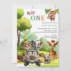 Convite Fera Pequena Animais da Selva Aniversário de 1 Ano