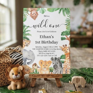 Convite Fera Selvagem Safari da Selva Animais Festa de 1º 