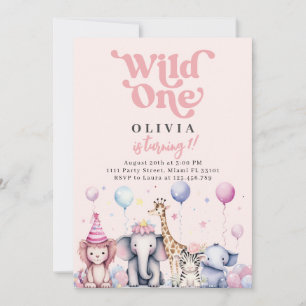 Convite Fera Um Safari Cor-de-rosa Animais Menina Aniversá