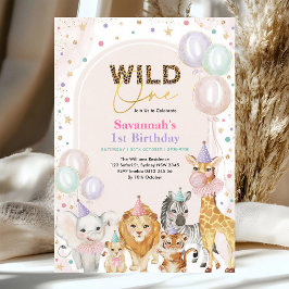 Convite Fera Um Safari Menina 1º Aniversário Rosa Dourado