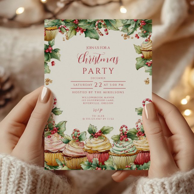 Convite Feriado Alegria de Cupcake de Natal (Criador carregado)