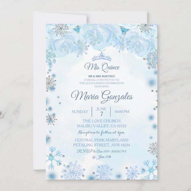 Convite Feriado Azul Fresado Fresco Doce 15 Aniversário (Frente)