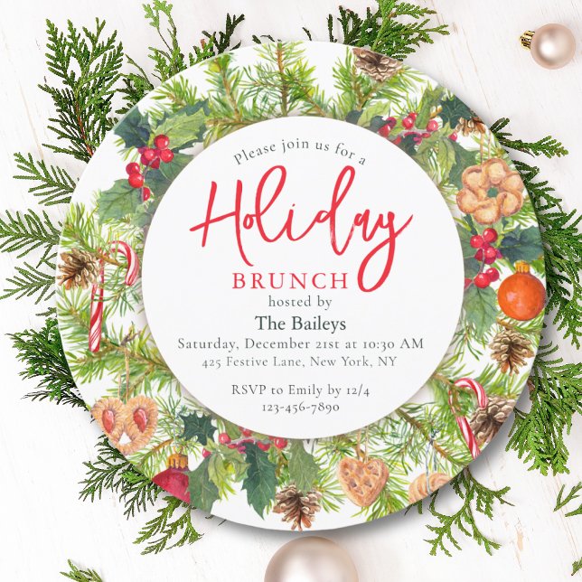 Convite Feriado Brunch Natal Aquarela Floral (Criador carregado)