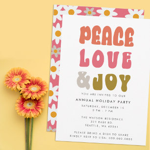 Convite Feriado Colorido de Joy Joy Groovy Peace Love