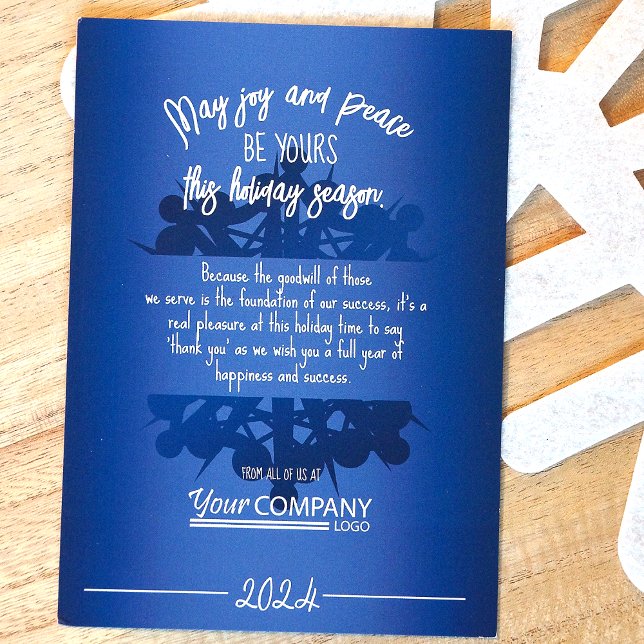 Convite Feriado Comercial Azul de Neve Moderno com Gradien (Modern Blue Snowflake Company Logo Christmas Greeting Card)