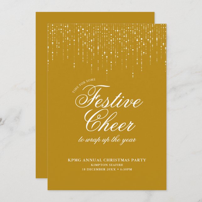 Convite Feriado Corporativo Dourado Cheque Festivo Branco (Frente/Verso)