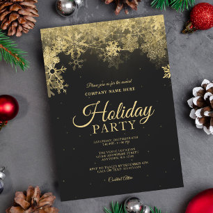 Convite Feriado corporativo Dourado Elegante Snowflake