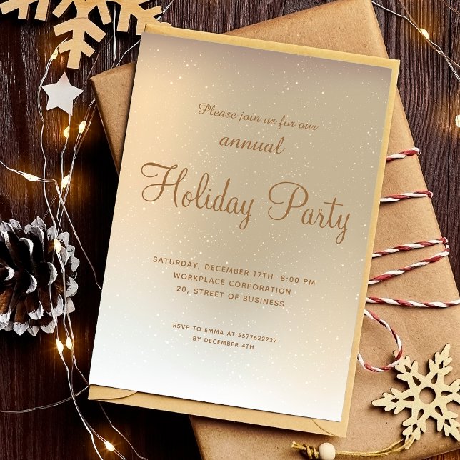 Convite feriado corporativo para empresas com neve em mass (Gold ombre snow business corporate holiday invitation)
