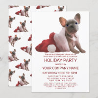 Feriado Corporativo Red French Bulldog Santa Hat