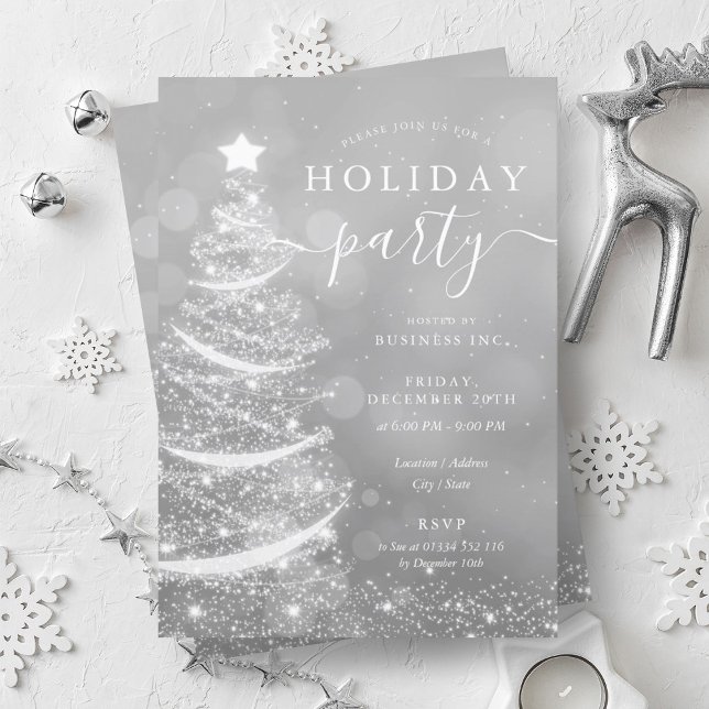 Convite Feriado da Companhia de Árvore de Natal Elegante (Elegant Silver Christmas Tree Company Holiday Invitation)