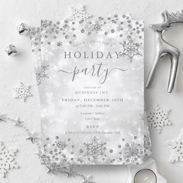 Convite Feriado da Companhia de Inverno de Silver no Natal (Elegant Silver Christmas Winter Company Holiday Invitation)