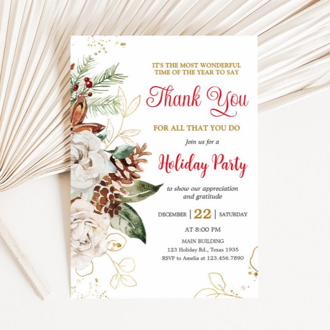 Convite Feriado da Companhia Floral Elegante (Elegant Floral Company Holiday Christmas Party Invitation)