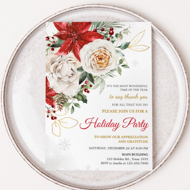 Convite Feriado da Elegante Poinsettia Company (Elegant Poinsettia Company Holiday Christmas Party Invitation)