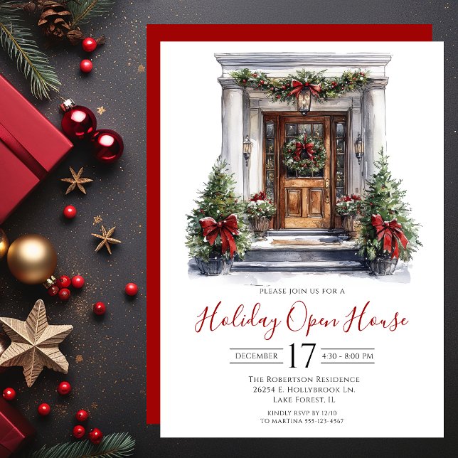 Convite Feriado da Porta Frente da Aquarela Aberta (Criador carregado)