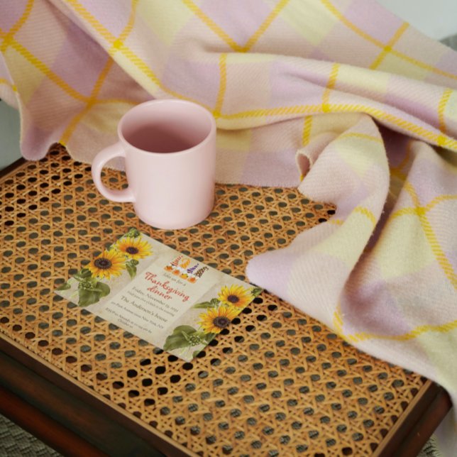 Convite Feriado de Ação de Graças de Girassol em Papel Ant (Criador carregado)