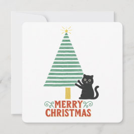 Convite Feriado de Árvore de Natal Feliz Gato Preto