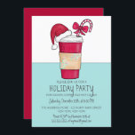 Convite Feriado de Café Café Vermelho e Bonito<br><div class="desc">Este convite de festas de Natal bonito e artístico é a maneira perfeita de espalhar o espírito de Natal. Apresenta uma xícara de café vermelha, verde, branca e preta, desenhada à mão e pintada à mão, com uma manga decorativa de papel, um chapéu de Papai Noel, e uma bengala doce...</div>