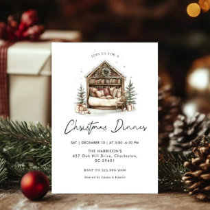 Convite Feriado de Cozy Watercolor Janta Natal