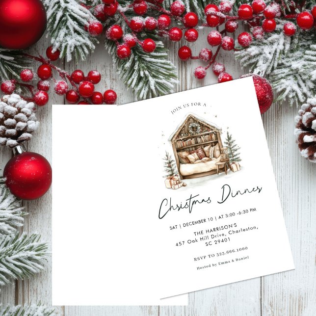 Convite Feriado de Cozy Watercolor Janta Natal (Criador carregado)