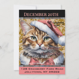 Convite Feriado de Gatinho francês cor-de-rosa Natal bonit