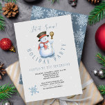Convite Feriado de inverno | Partido Snowman - Azul Modern<br><div class="desc">Inverno festas azuis e convites de festas no estilo da tipografia moderna, com uma mão aquosa pintada de boneco de neve, um floco de neve azul e um padrão estilizado de flocos de neve no reverso. Personalize-o com seus detalhes! Adequado para festas de inverno sazonais - casa aberta / festas...</div>