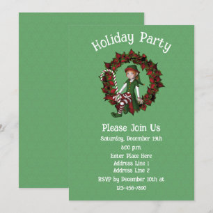 Convite Feriado de Natal da Girl Elf Poinsettia Wreath