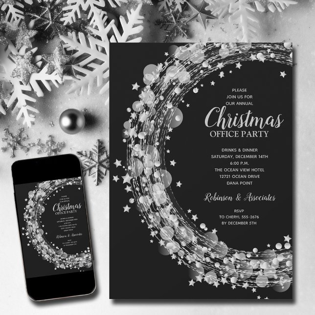 Convite Feriado de Natal das Estrelas de Prata (Silver Stars Christmas Holiday Party Invitations - INSTANT DOWNLOAD and/or PRINTED)