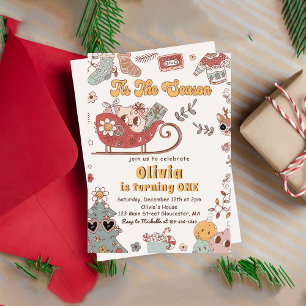 Convite Feriado de Natal de inverno Retro Groovay Aniversá