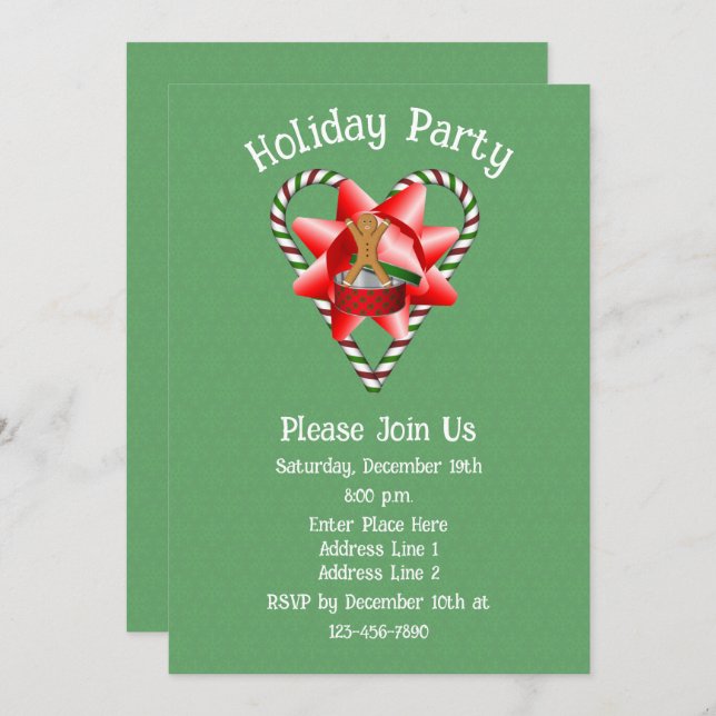 Convite Feriado de Natal do Coração Candy Cane (Frente/Verso)