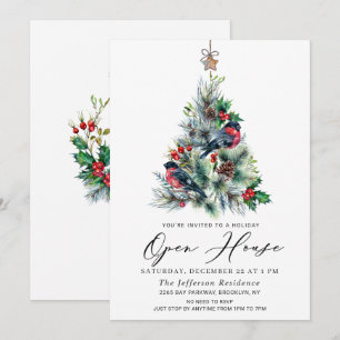 Convite Feriado de Natal em Árvore Aquarela Aberta