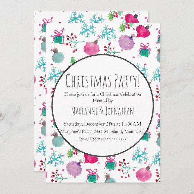 Convite Feriado de Natal em Watercolor (Frente/Verso)