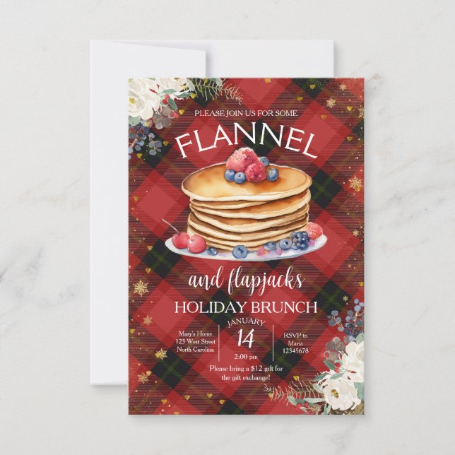 Convite Feriado de Natal Flannel e Flapjacks Brunch (Frente)