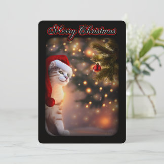 Convite Feriado de Natal Gato Neve de Árvore de Natal